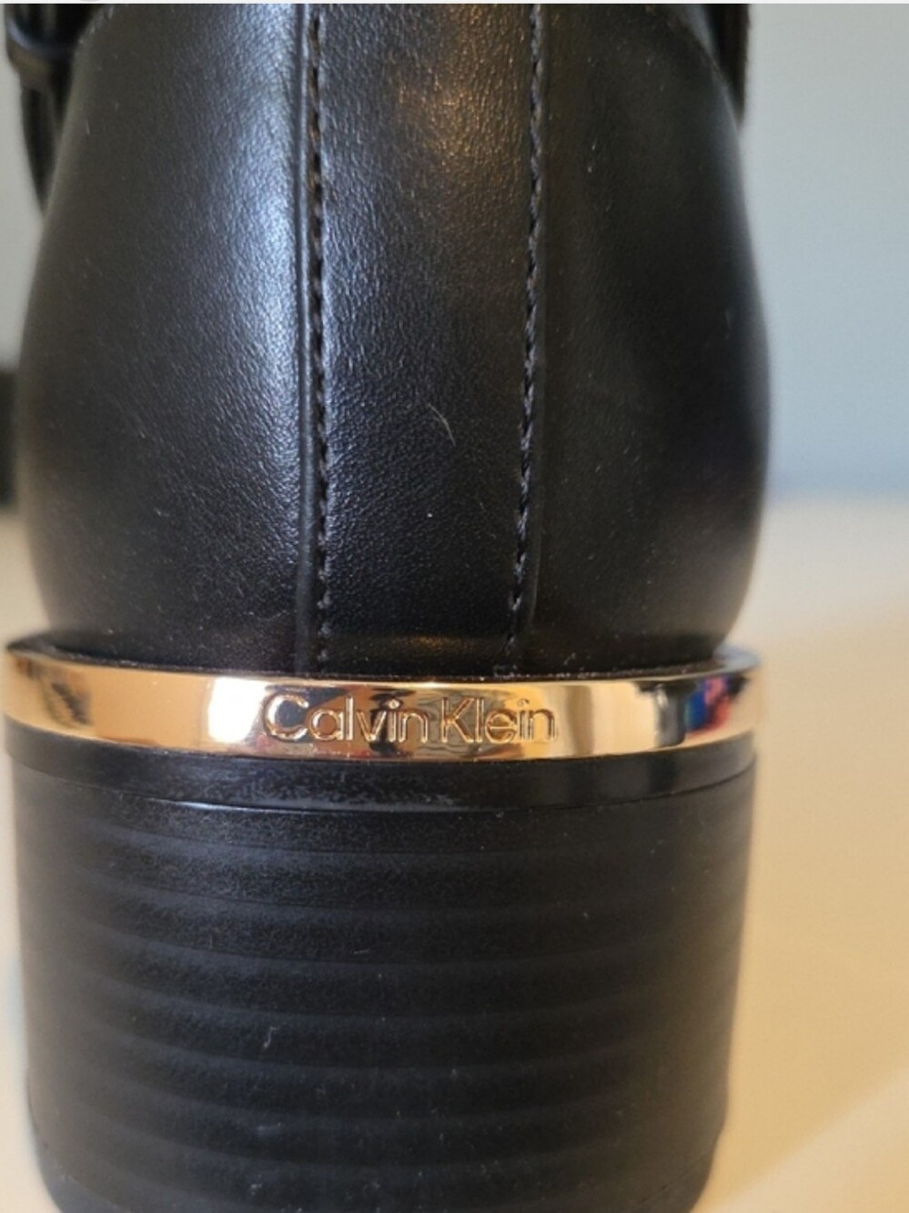 Calvin Klein Classic Black Ankle Boot with Metallic Heel Accent Size 7 - Picture 7 of 11